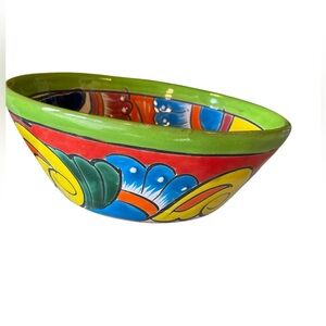 Mexican Ceramic Multi Color Floral Bowl Excellent Condition 7.5”Wide by 3”High.